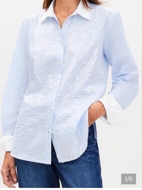 Loft End on End Oversized Blue Sequined Button Down NWT